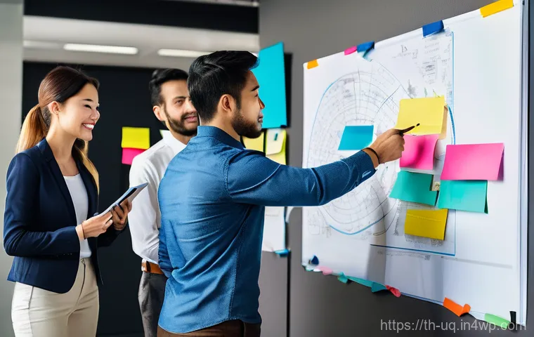 고객 여정 맵과 UX 디자인의 관계 - **Prompt:** A diverse team of professional individuals, appearing to be in their late 20s to early 4...