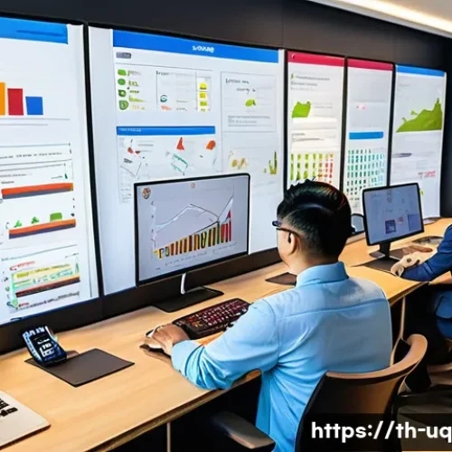 고객 여정 맵핑의 필요성과 효과 - A detailed office scene of a Thai marketing team collaboratively working on Customer Journey Mapping...