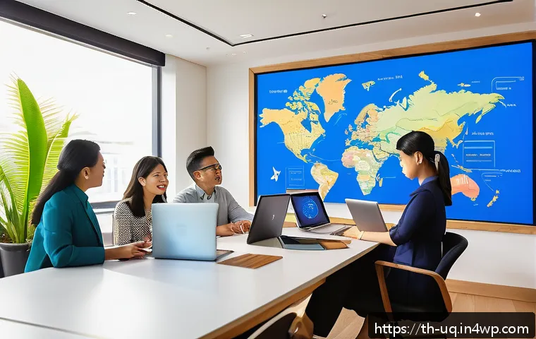 고객 경험 여정 맵을 활용한 사례 연구 - A modern Thai office scene showing a diverse marketing team collaborating around a large digital scr...